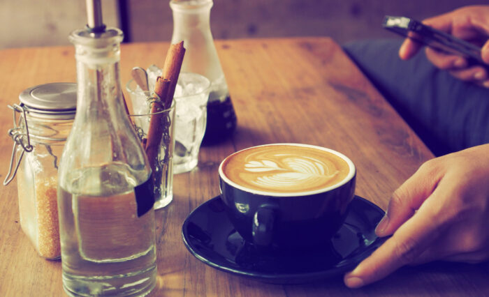 cup of coffee in coffee shop vintage color